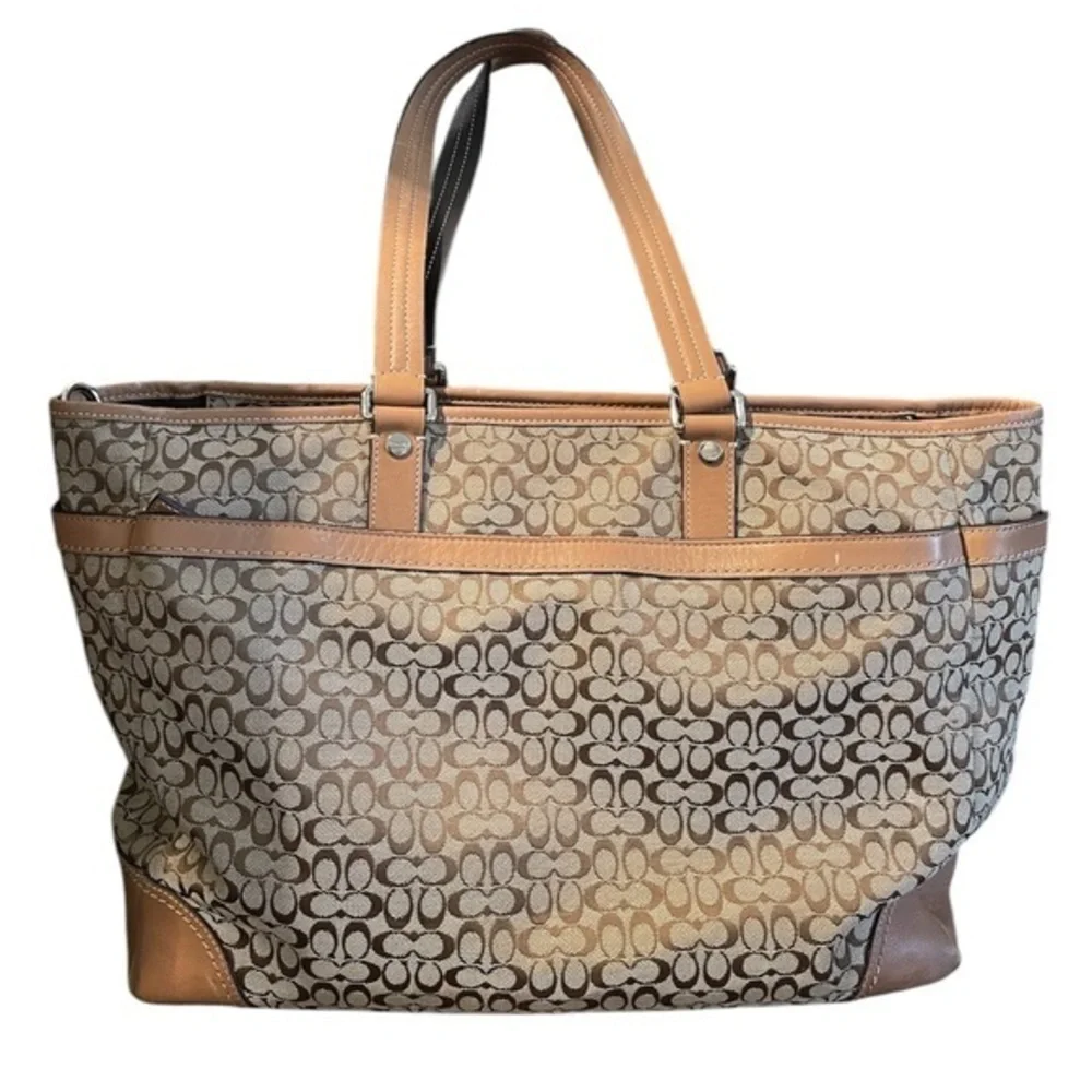 COACH Khaki Signature Crossbody Tote Handbag Multi Function Diaper Bag 77156‎